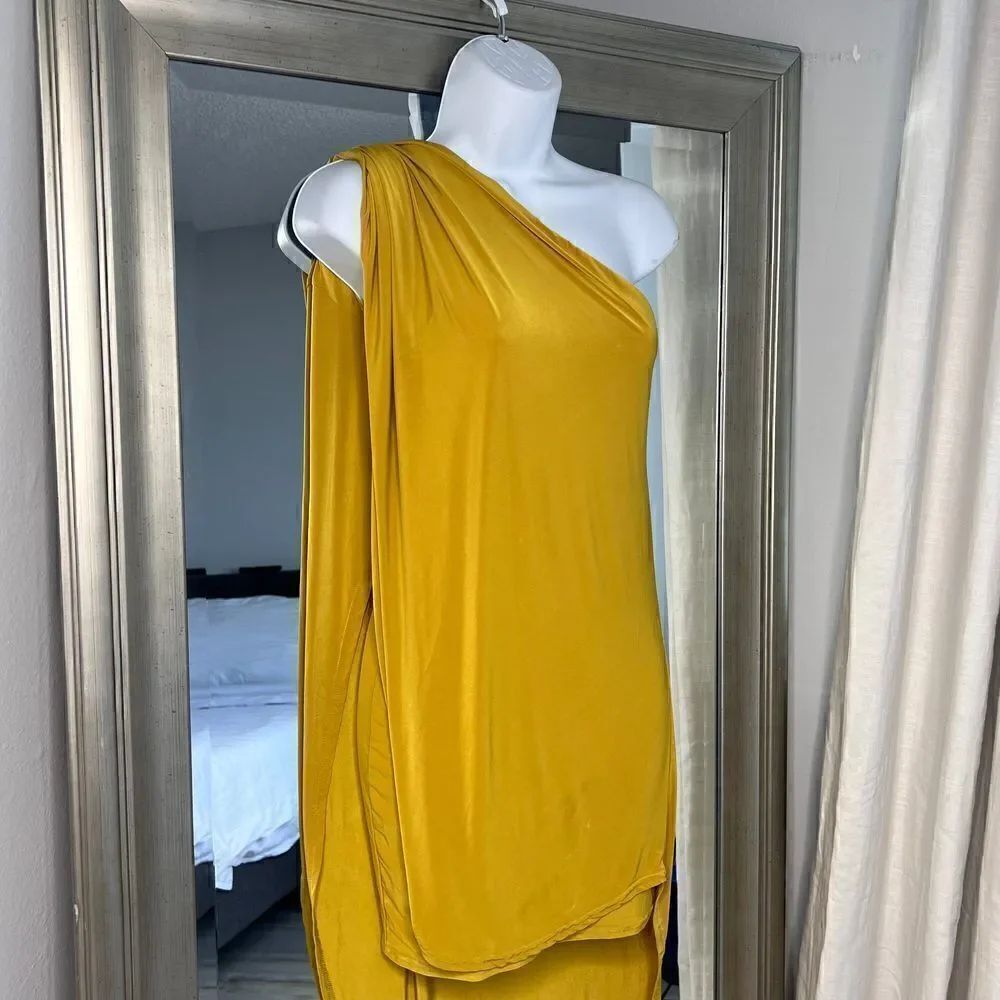 NASTYGAL Collection Double Layer Dress One Shoulder Mustard ColorSize 0 - Picture 6 of 12